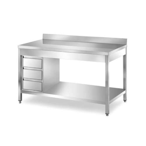 STAINLESS STEEL TABLE WITH LEFT HAND 3 DRAWER